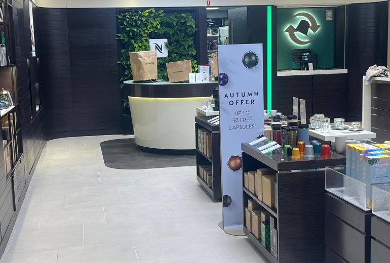 restored tile flooring near recycling station in nespresso doncaster store